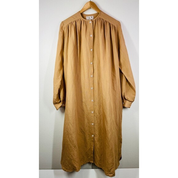 Mille Resort & Travel Jasmine Dress Small Almond Linen Flowy Beige Dress Pockets - Picture 8 of 16